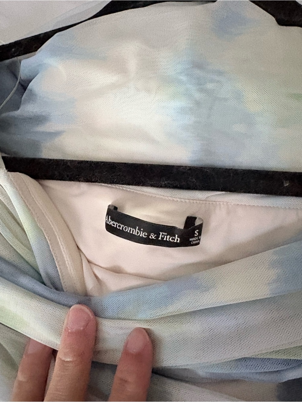 Abercrombie & Fitch Off-Shoulder Maxi Dress in Pastel Blue, Green, Cream - Picture 4 of 6